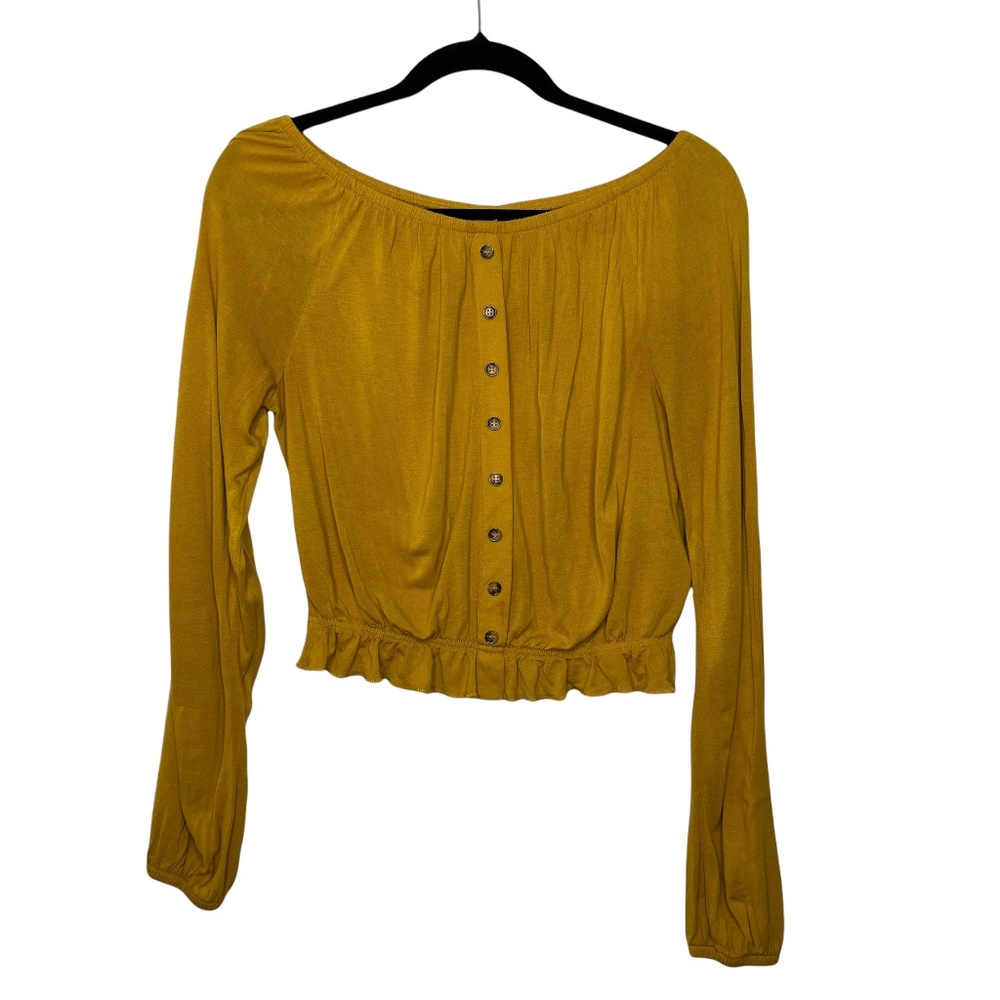 H&M mustard cropped ruffled top